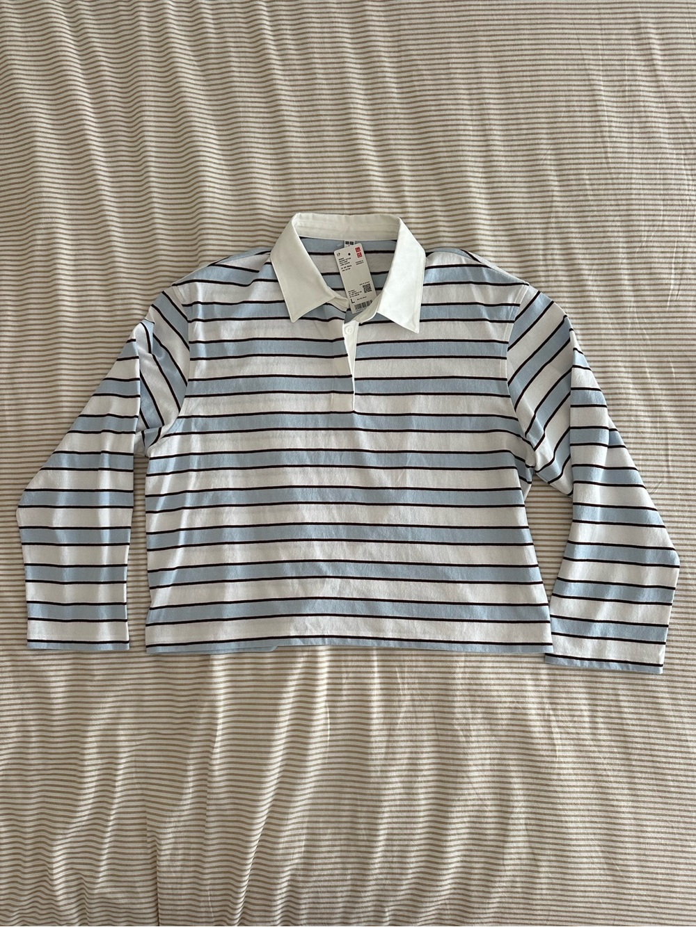 *SOLD* Uniqlo Washed Cotton Polo Shirt - Striped - Picture 2 of 4